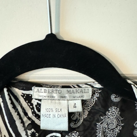 Vintage Y2K 90s Alberto Makali 100% Silk Dress Sheer Paisley Black White Size 4 - Picture 3 of 3